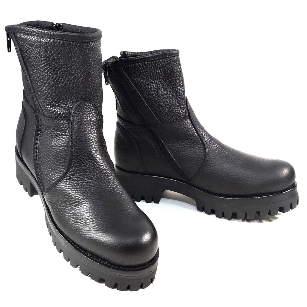 LUIGI TRAINI 🇮🇹 WOMEN'S BLACK LEATHER WINTER BOOTIE